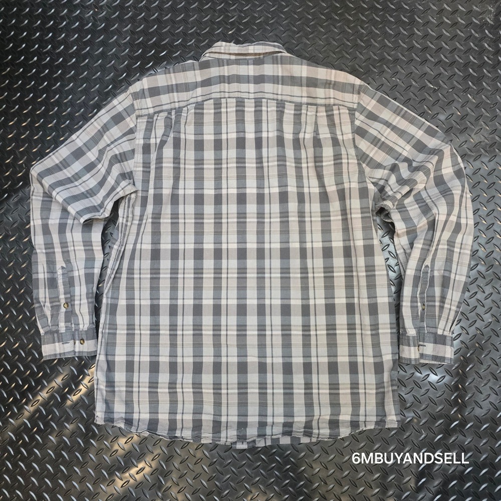 Carhartt Mens XL Tall Relaxed Fit Plaid Button Down Shirt Gray Tan 104444 029 - Picture 4 of 14